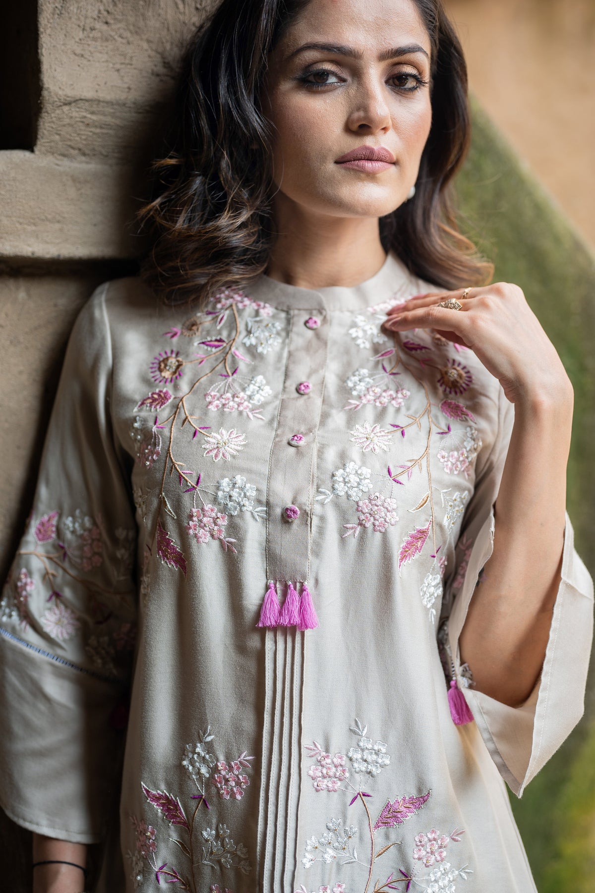 Sanditti Beige Floral Fusion Kurta Set