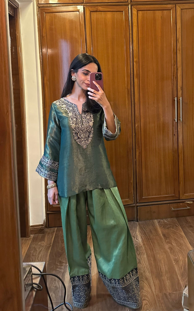Sanditti Green Crush Tissue Embroidered Farshi Set