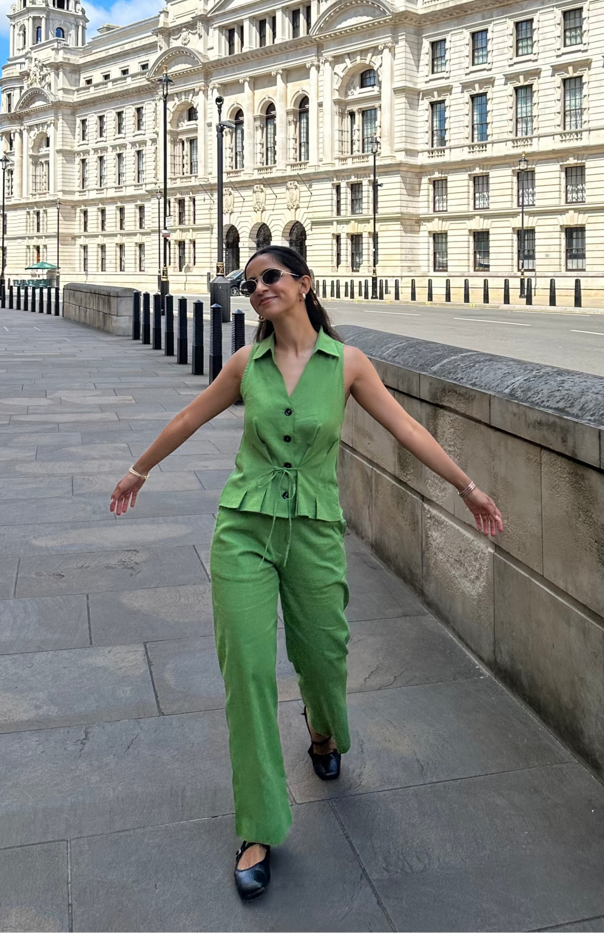 Sanditti Green Linen Waist Coat Set