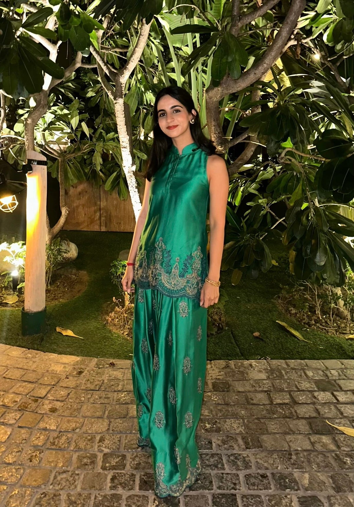 Sanditti Meher Emerald Green Embroidered Farshi Set