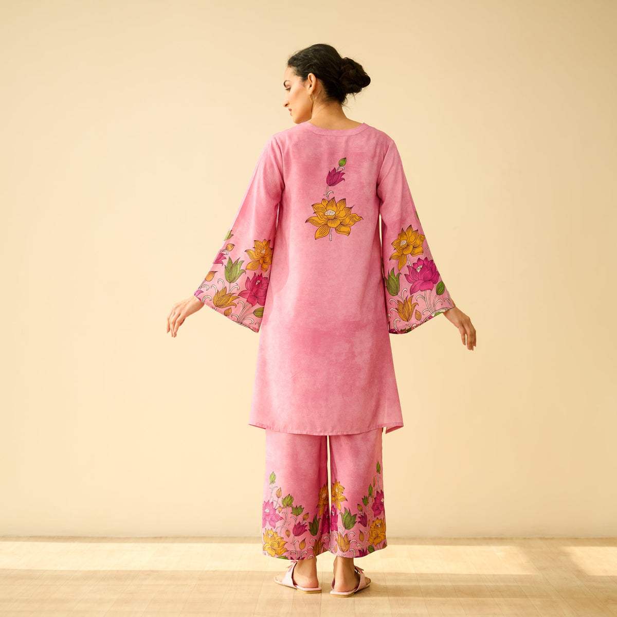 Sanditti Lily Modal Hand Embroidered Coord Set - Pink