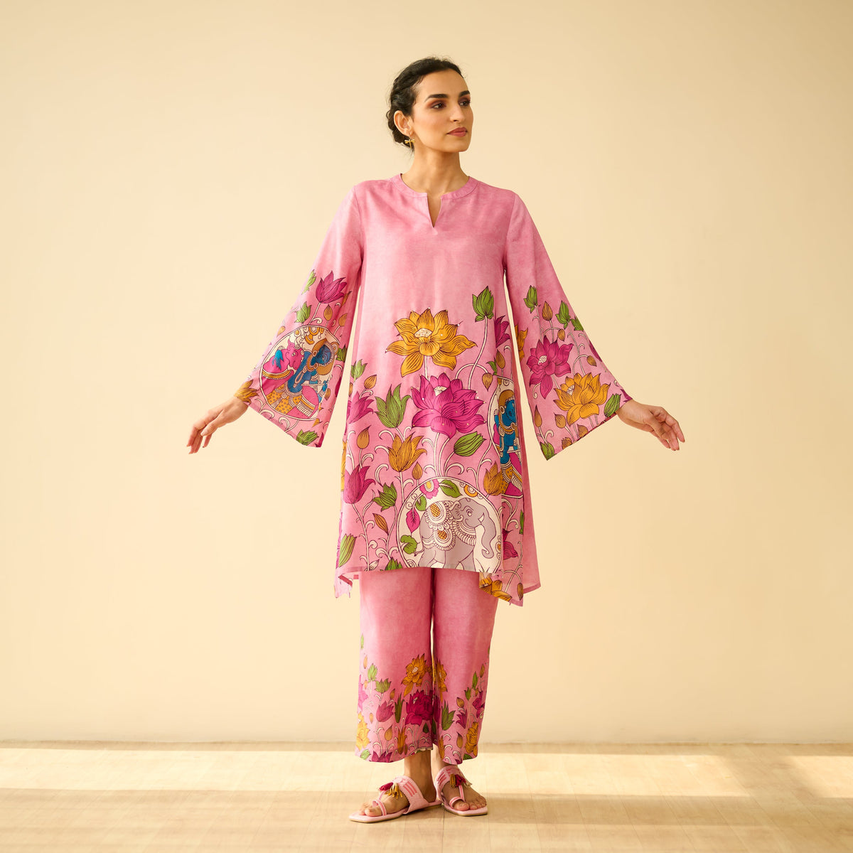 Sanditti Lily Modal Hand Embroidered Coord Set - Pink