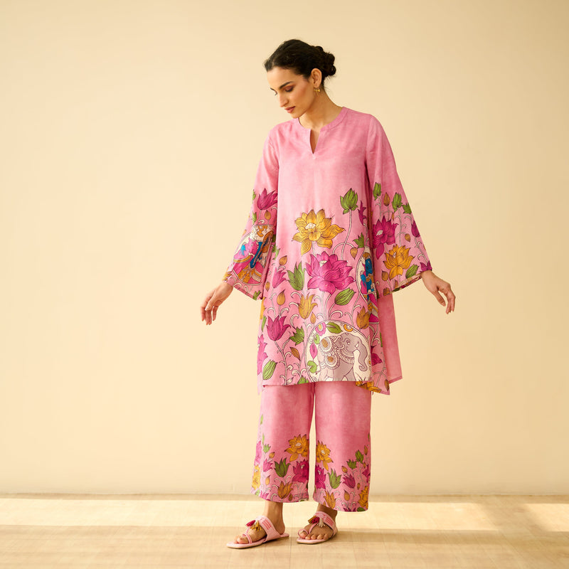 Sanditti Lily Modal Hand Embroidered Coord Set - Pink