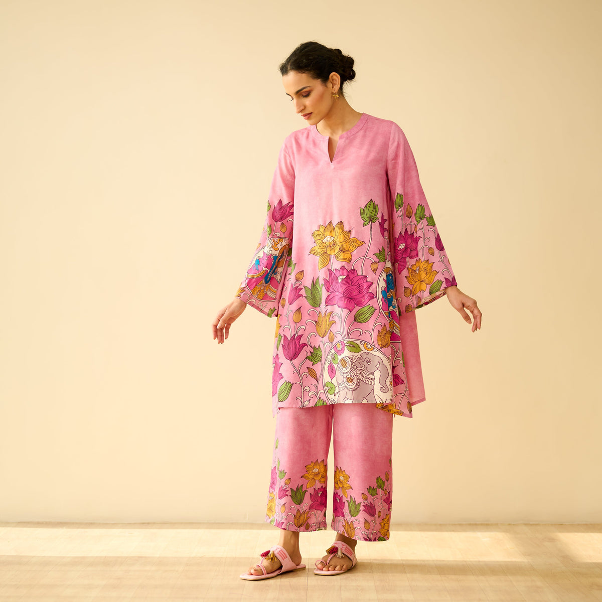 Sanditti Lily Modal Hand Embroidered Coord Set - Pink