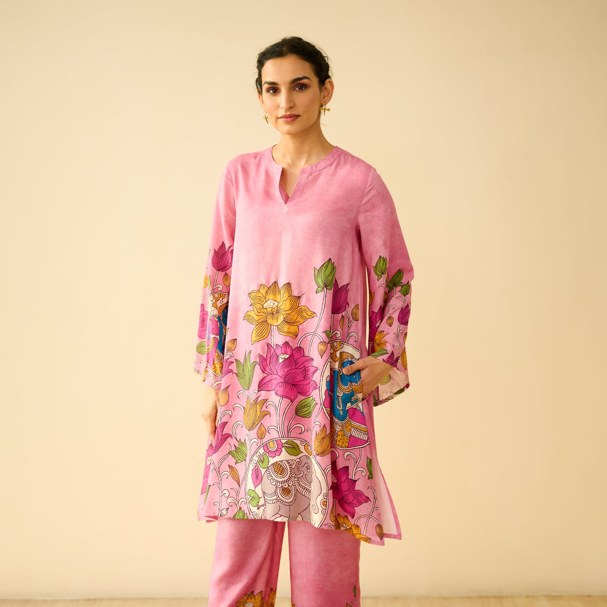 Sanditti Lily Modal Hand Embroidered Coord Set - Pink