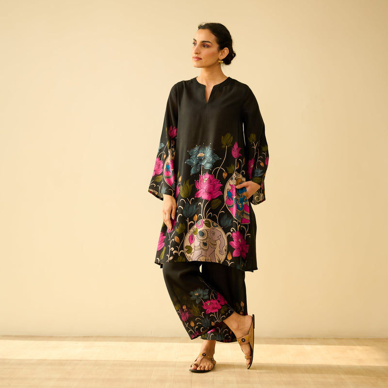 Sanditti Lily Modal Hand Embroidered Coord Set - Black