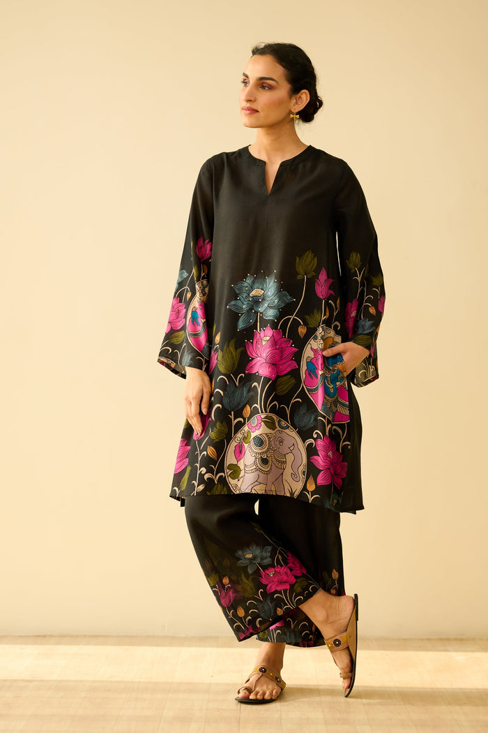 Sanditti Lily Modal Hand Embroidered Coord Set - Black