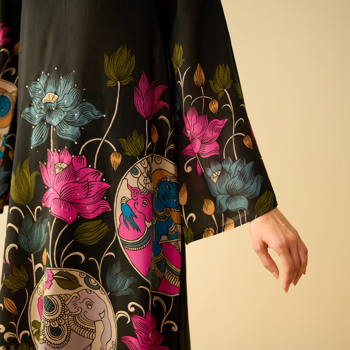 Sanditti Lily Modal Hand Embroidered Coord Set - Black
