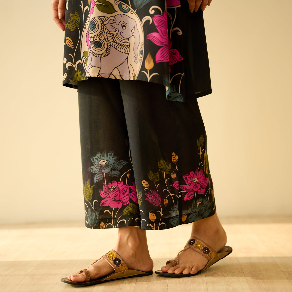 Sanditti Lily Modal Hand Embroidered Coord Set - Black