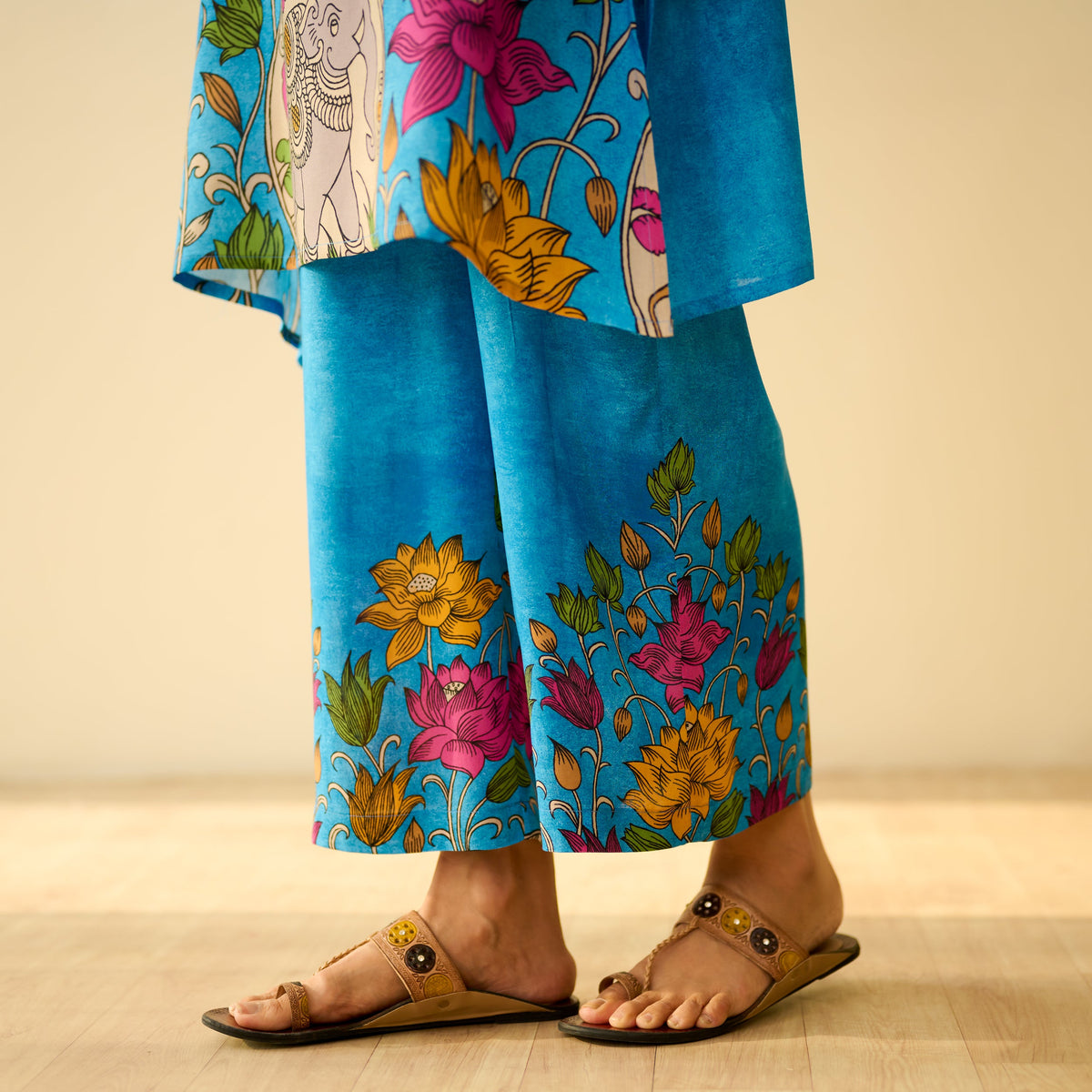 Sanditti Lily Modal Hand Embroidered Coord Set - Electric Blue