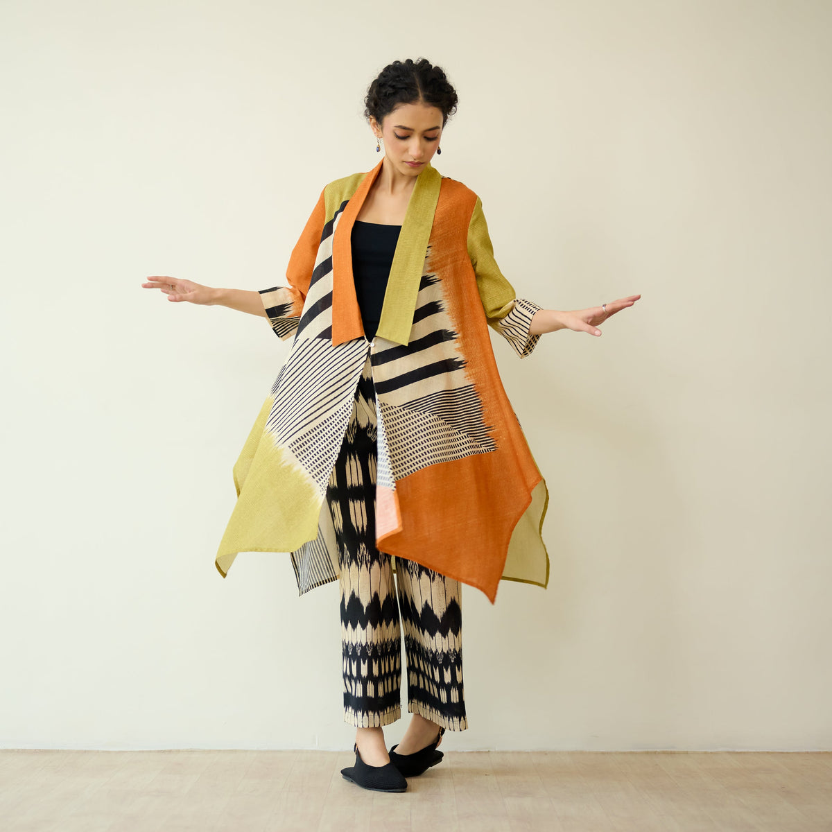 Sanditti Mix and Match Slub Cotton Shrug Set - Tangerine & Heena