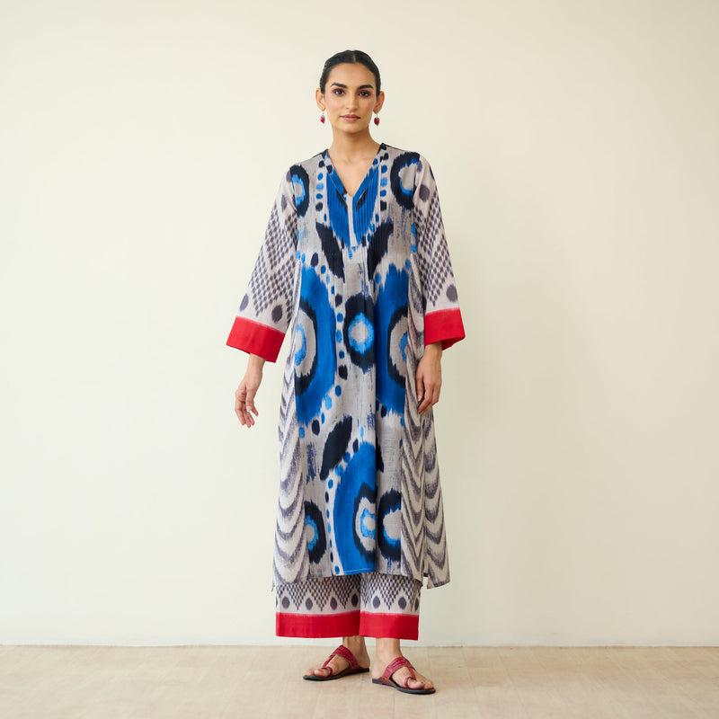 Sanditti Rhythm Slub Cotton Kurta Set - Electric Blue & Grey