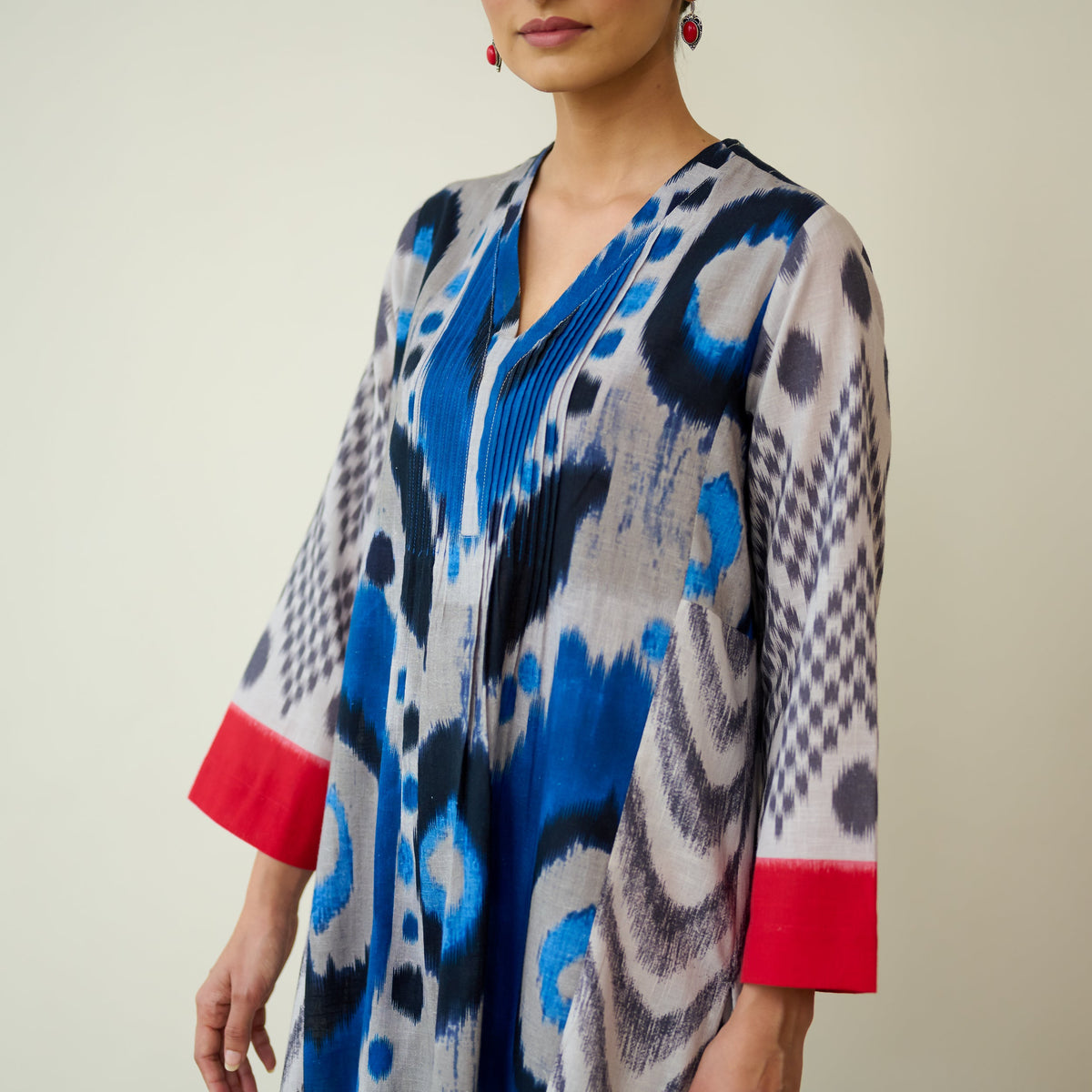 Sanditti Rhythm Slub Cotton Kurta Set - Electric Blue & Grey