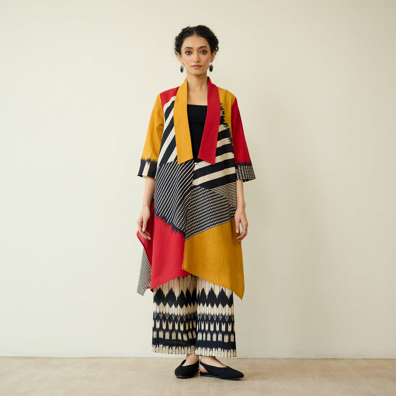 Sanditti Mix and Match Slub Cotton Shrug Set - Tomato Red & Turmeric Yellow