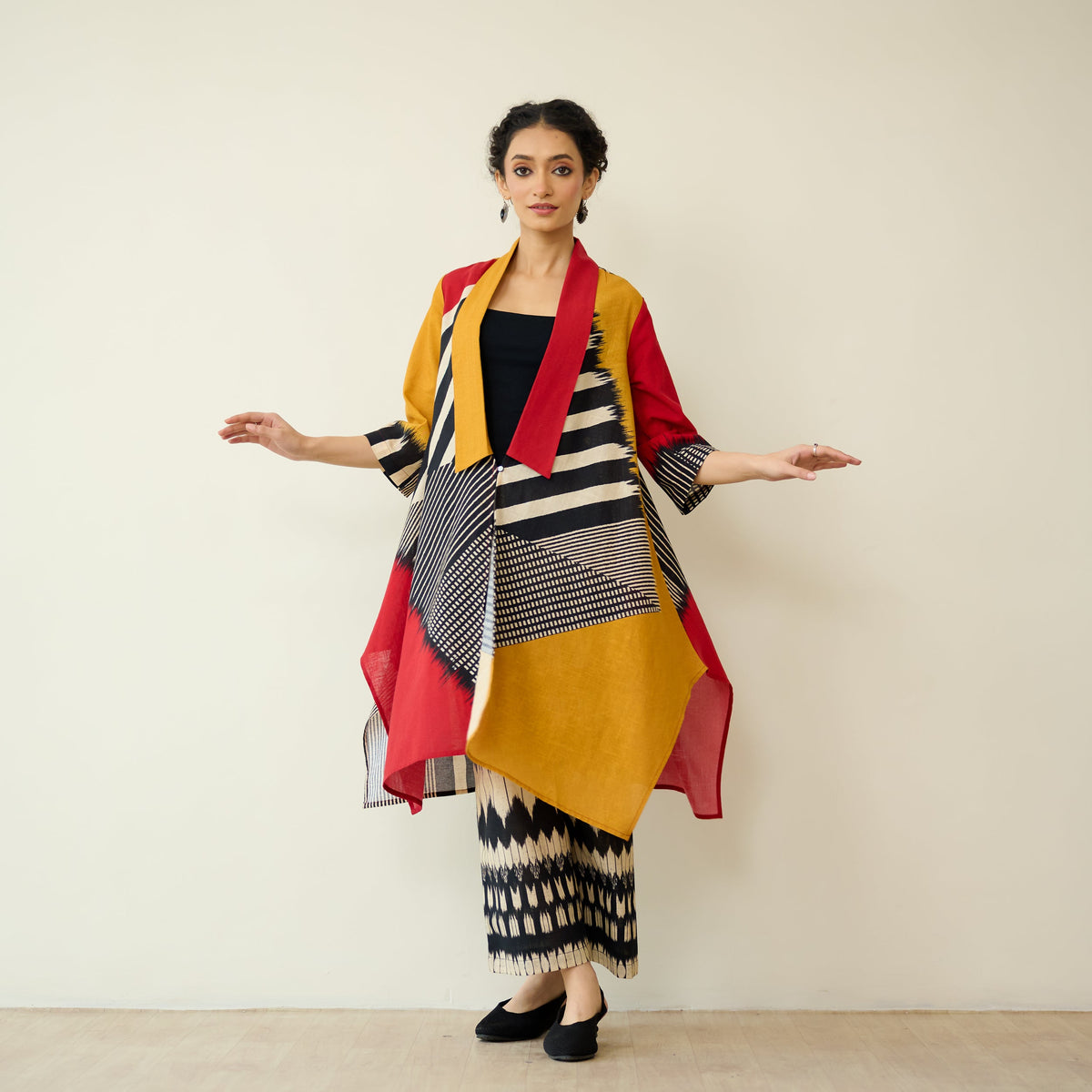 Sanditti Mix and Match Slub Cotton Shrug Set - Tomato Red & Turmeric Yellow
