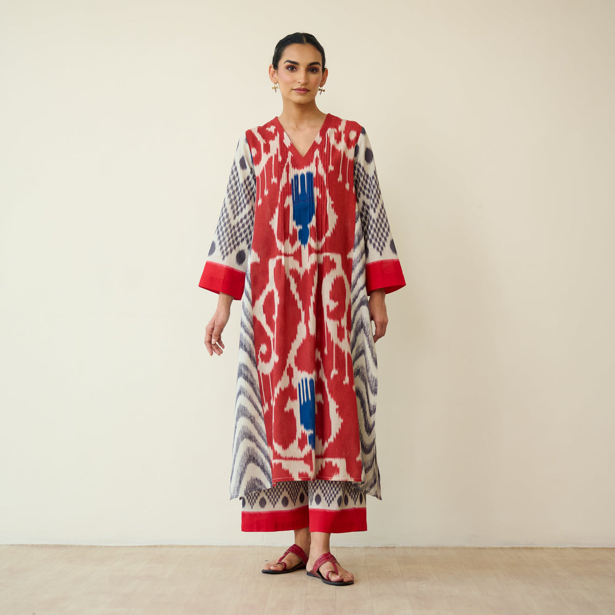 Sanditti Rhythm Slub Cotton Kurta Set - Earthy Red