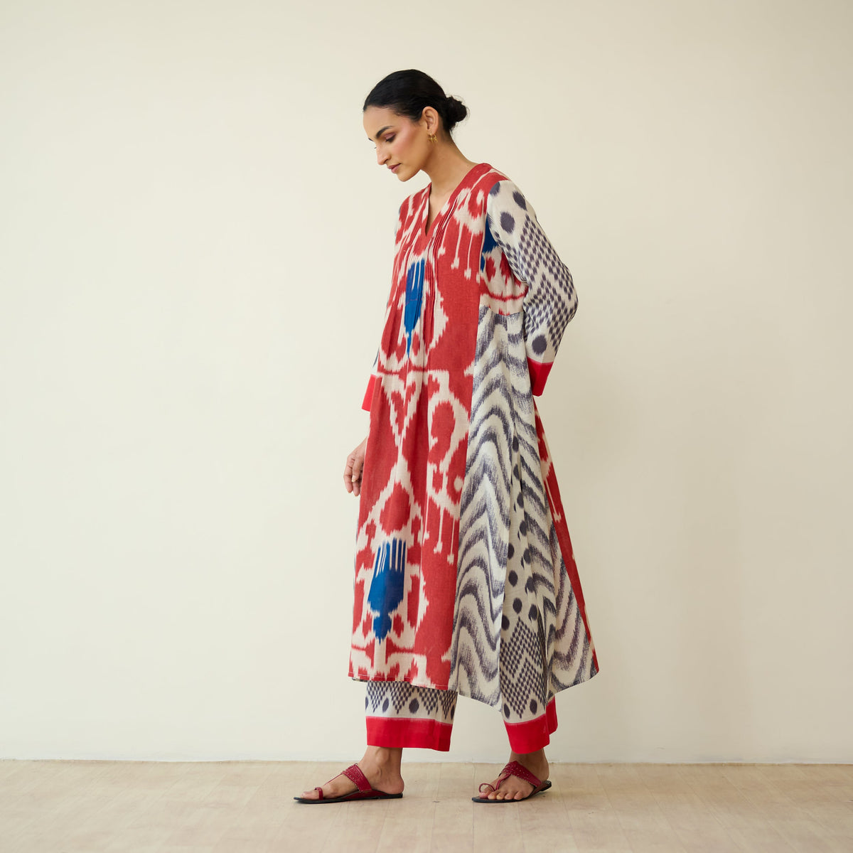 Sanditti Rhythm Slub Cotton Kurta Set - Earthy Red