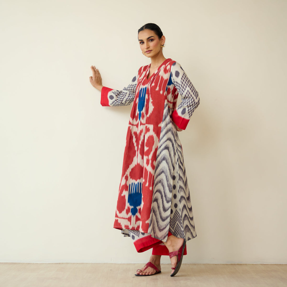 Sanditti Rhythm Slub Cotton Kurta Set - Earthy Red