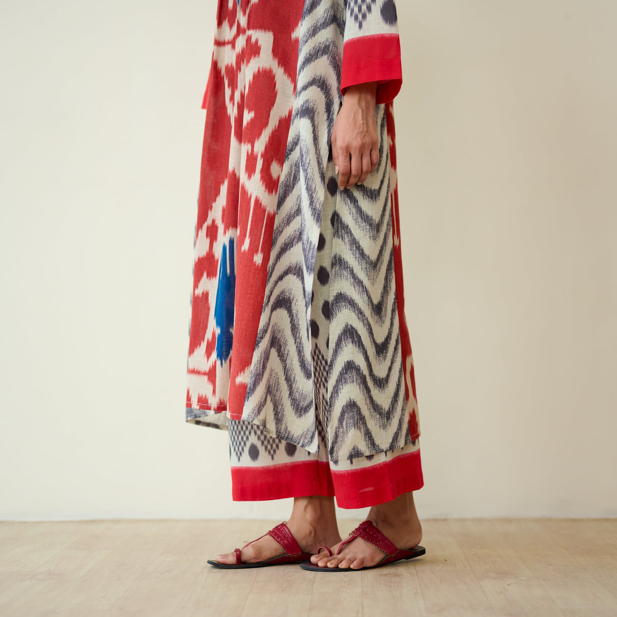 Sanditti Rhythm Slub Cotton Kurta Set - Earthy Red