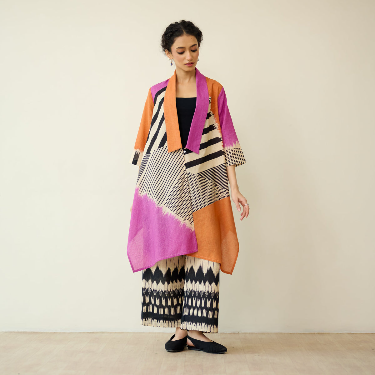 Sanditti Mix and Match Slub Cotton Shrug Set - Tangerine & Candy Pink