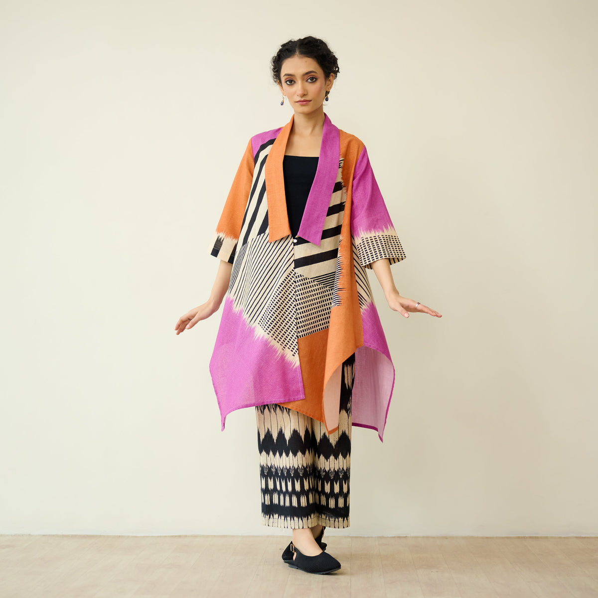 Sanditti Mix and Match Slub Cotton Shrug Set - Tangerine & Candy Pink