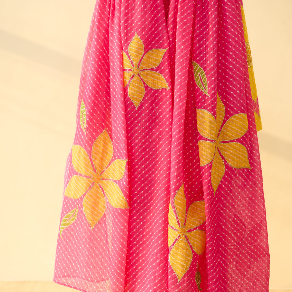 Sanditti Sundari Kota Doria Cotton Farshi Set with Dupatta - Gulal Pink & Haldi Yellow