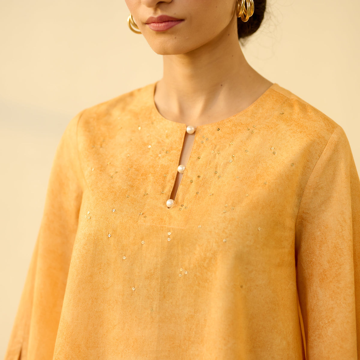 Sanditti Basant Hand Embroidered Mulmul Cotton Farshi Set - Turmeric Yellow