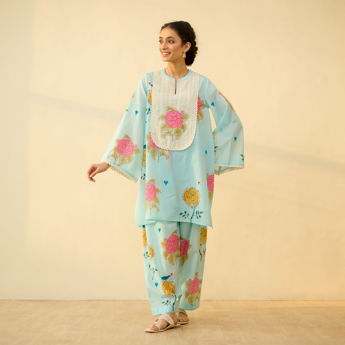 Sanditti Dilruba Semi Festive Mulmul Cotton Salwar Set - Asmani Blue