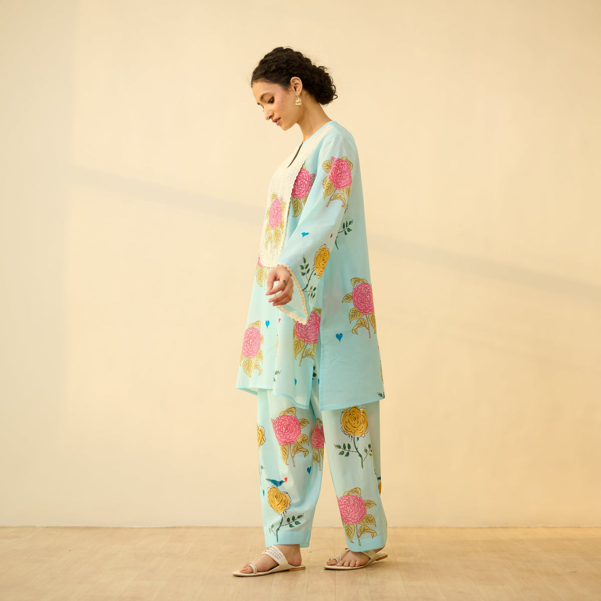 Sanditti Dilruba Semi Festive Mulmul Cotton Salwar Set - Asmani Blue