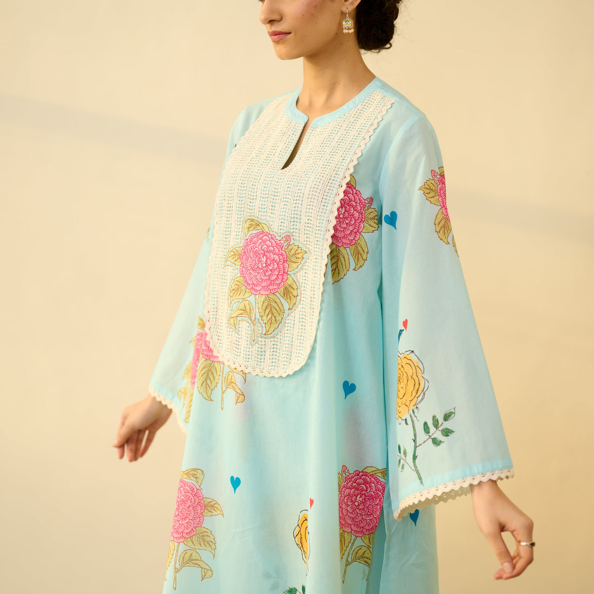 Sanditti Dilruba Semi Festive Mulmul Cotton Salwar Set - Asmani Blue