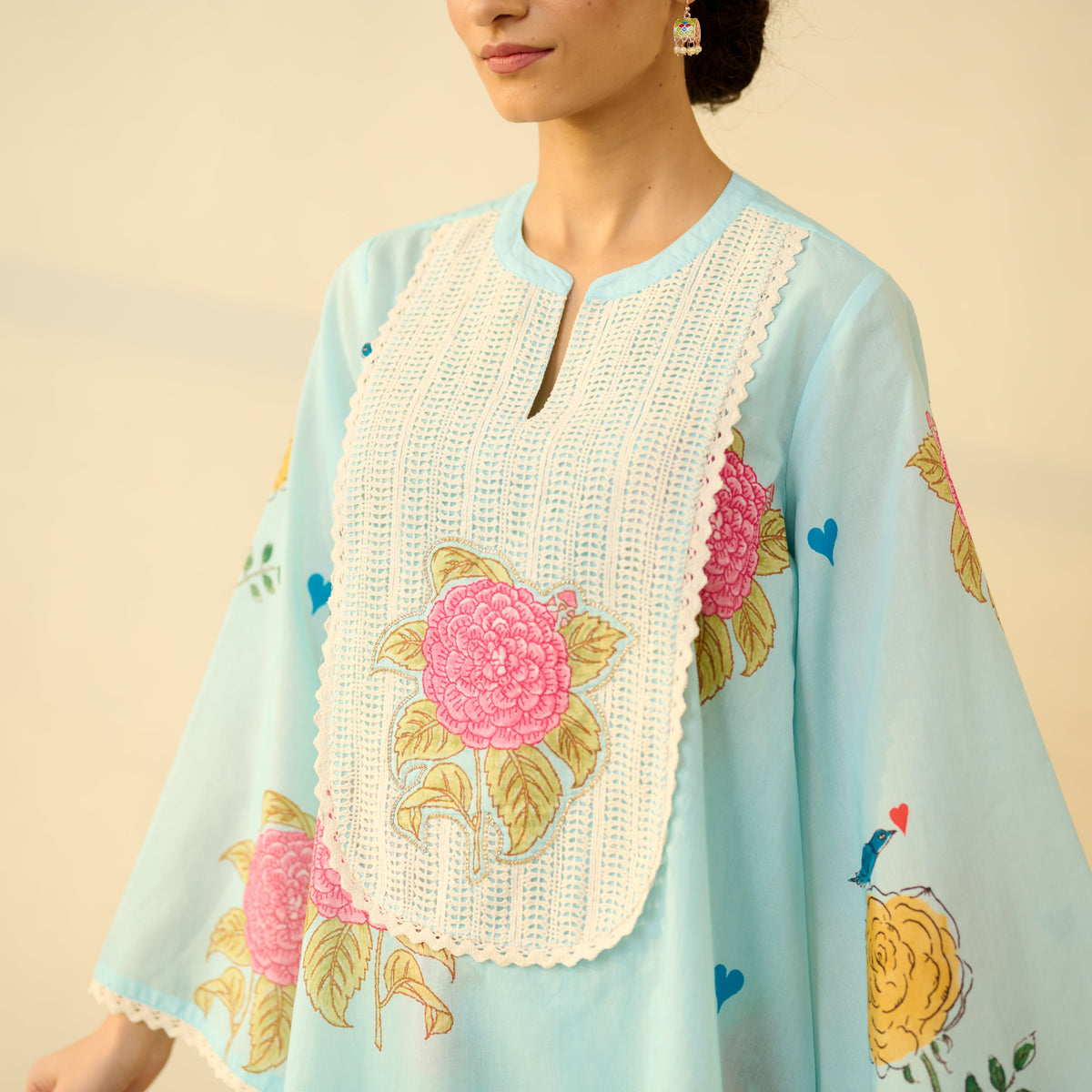 Sanditti Dilruba Semi Festive Mulmul Cotton Salwar Set - Asmani Blue