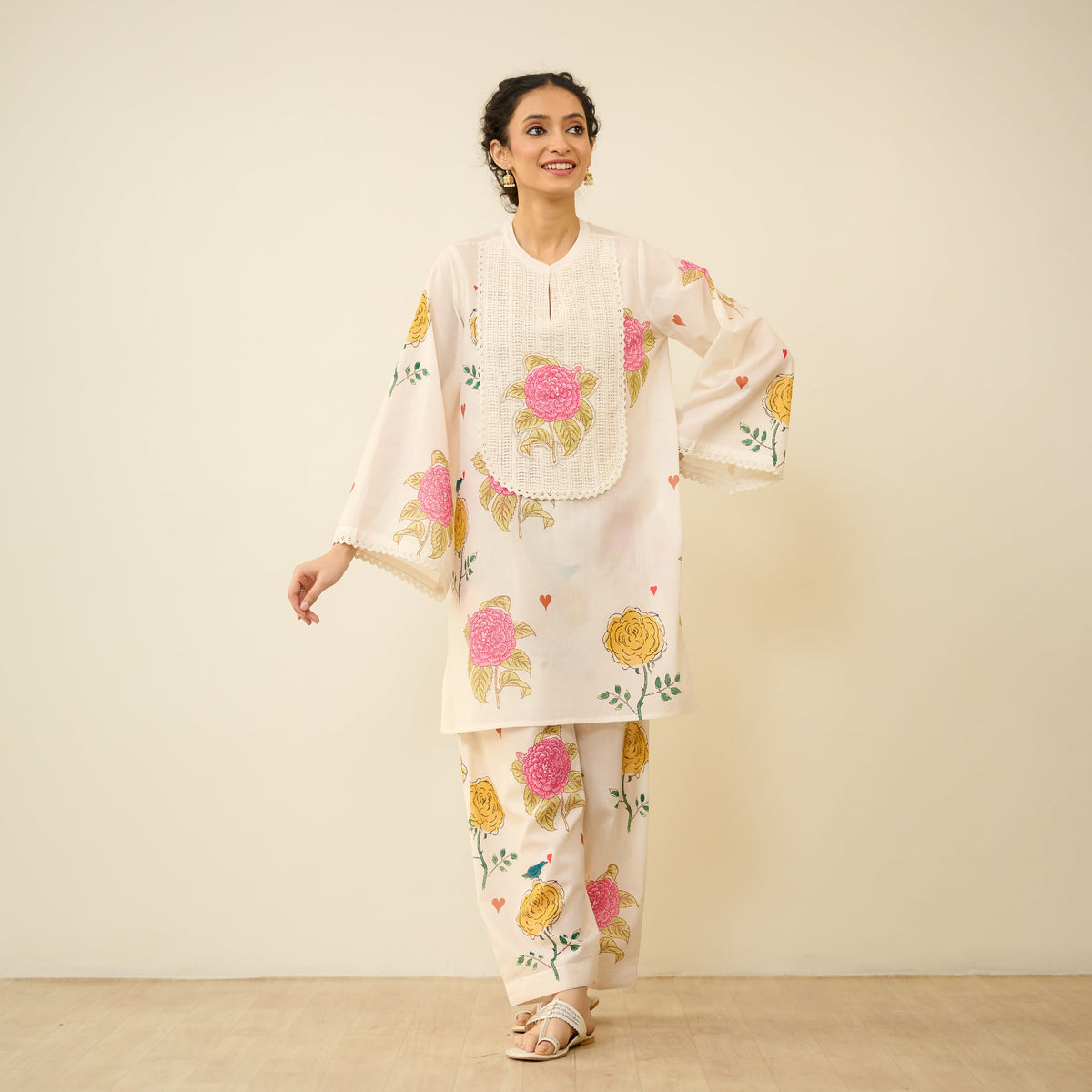 Sanditti Dilruba Semi Festive Mulmul Cotton Salwar Set - Ivory