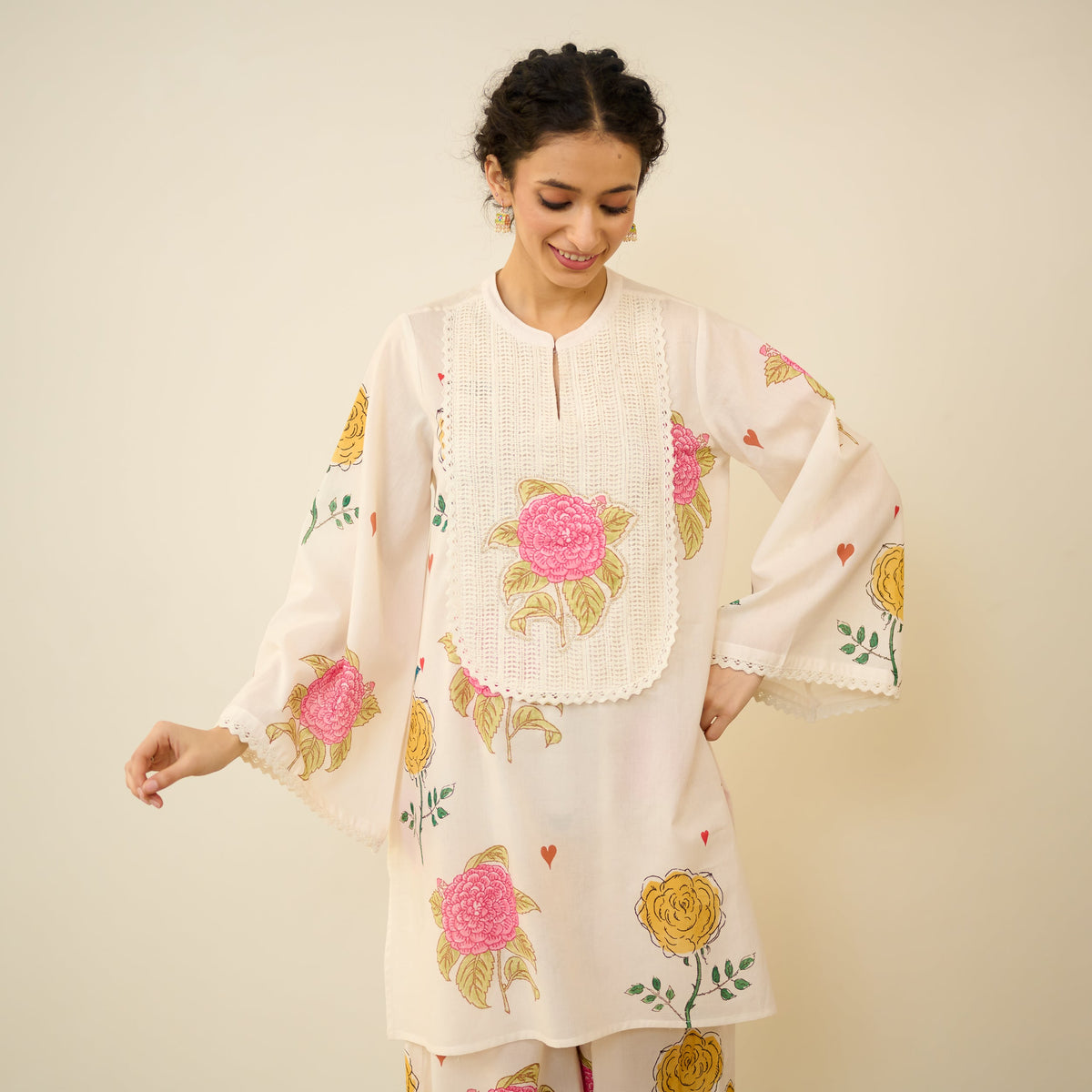 Sanditti Dilruba Semi Festive Mulmul Cotton Salwar Set - Ivory