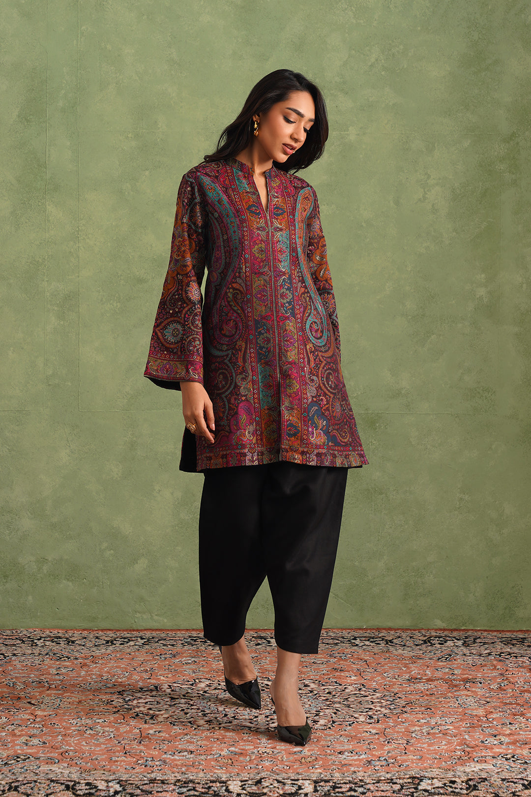 Sanditti Wine Zari Kaani Set