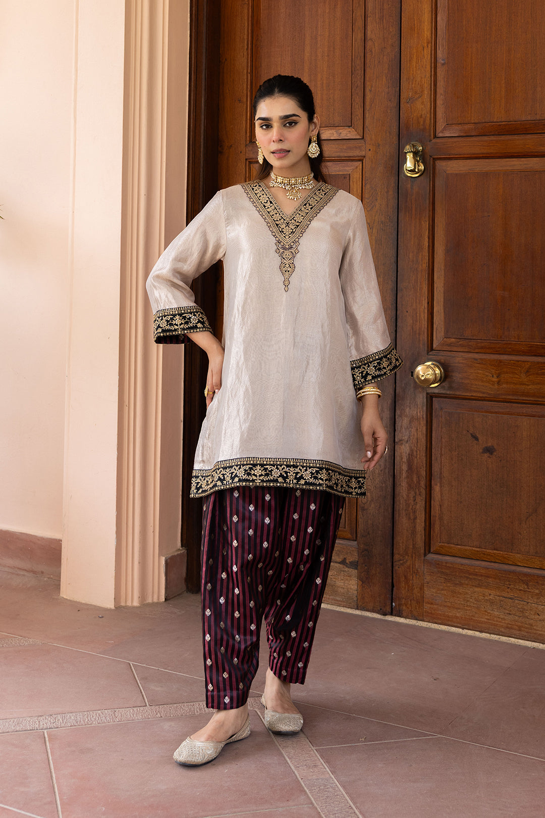 Sanditti Ziya Champagne Tissue and Banarasi Silk Salwar Set
