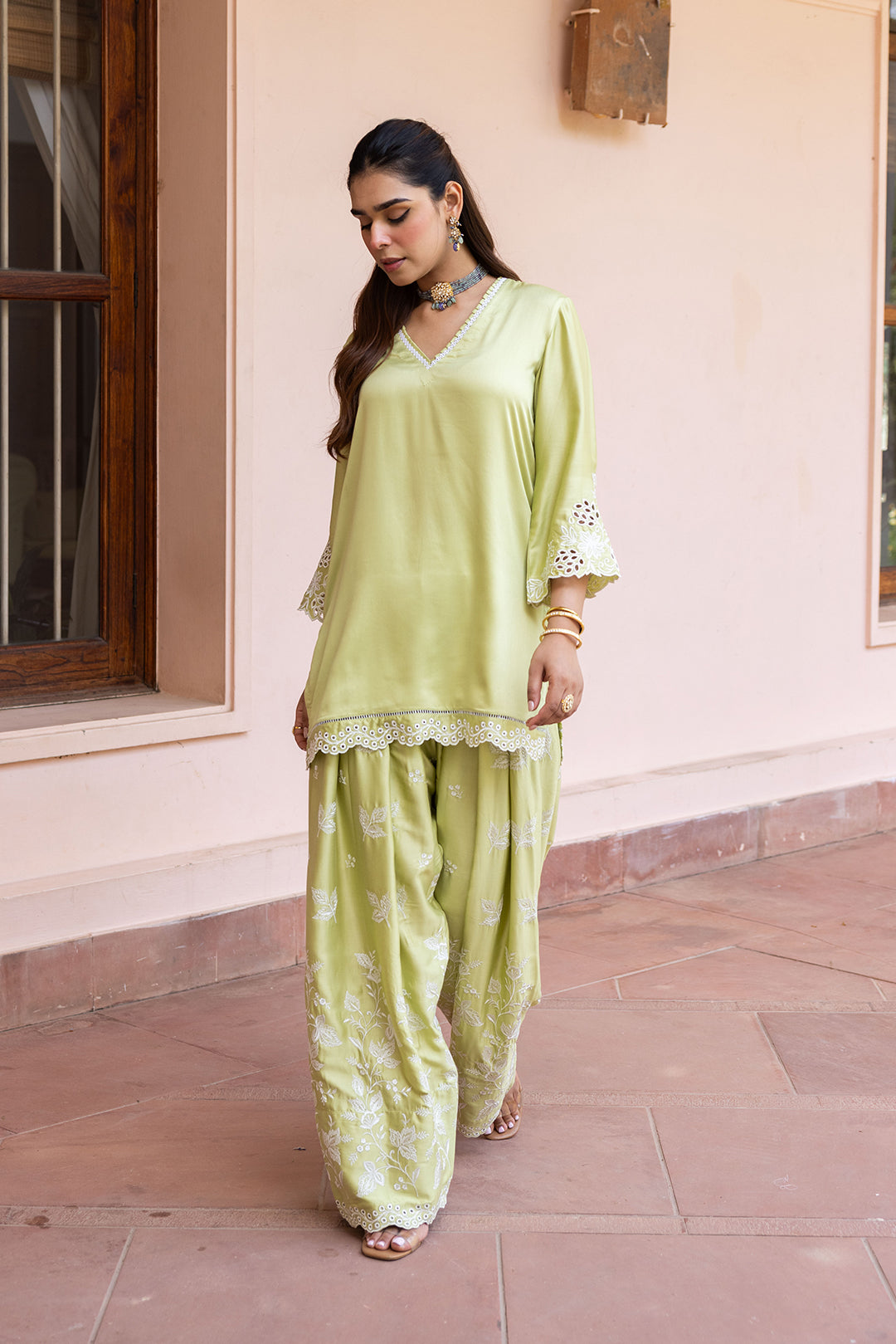Sanditti Ziya Green Cutwork Embroidered Farshi Set