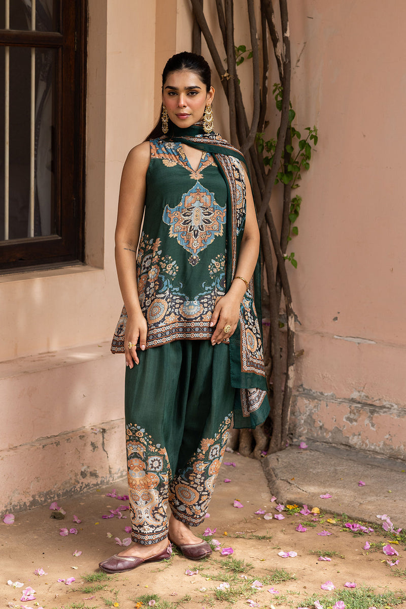 Sanditti Ziya Halter Emerald Print Hand-Embellished Set