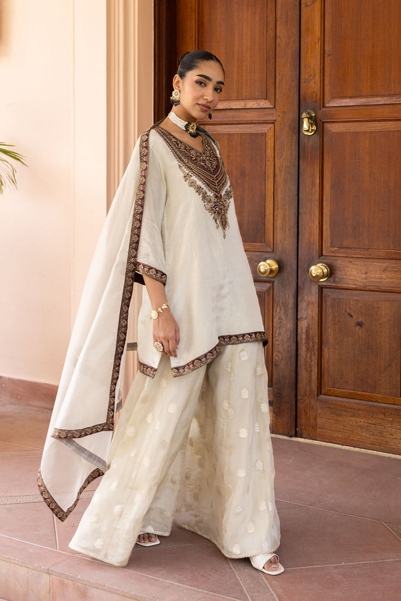 Sanditti Ziya Ivory Tissue Embroidered Sharara Set