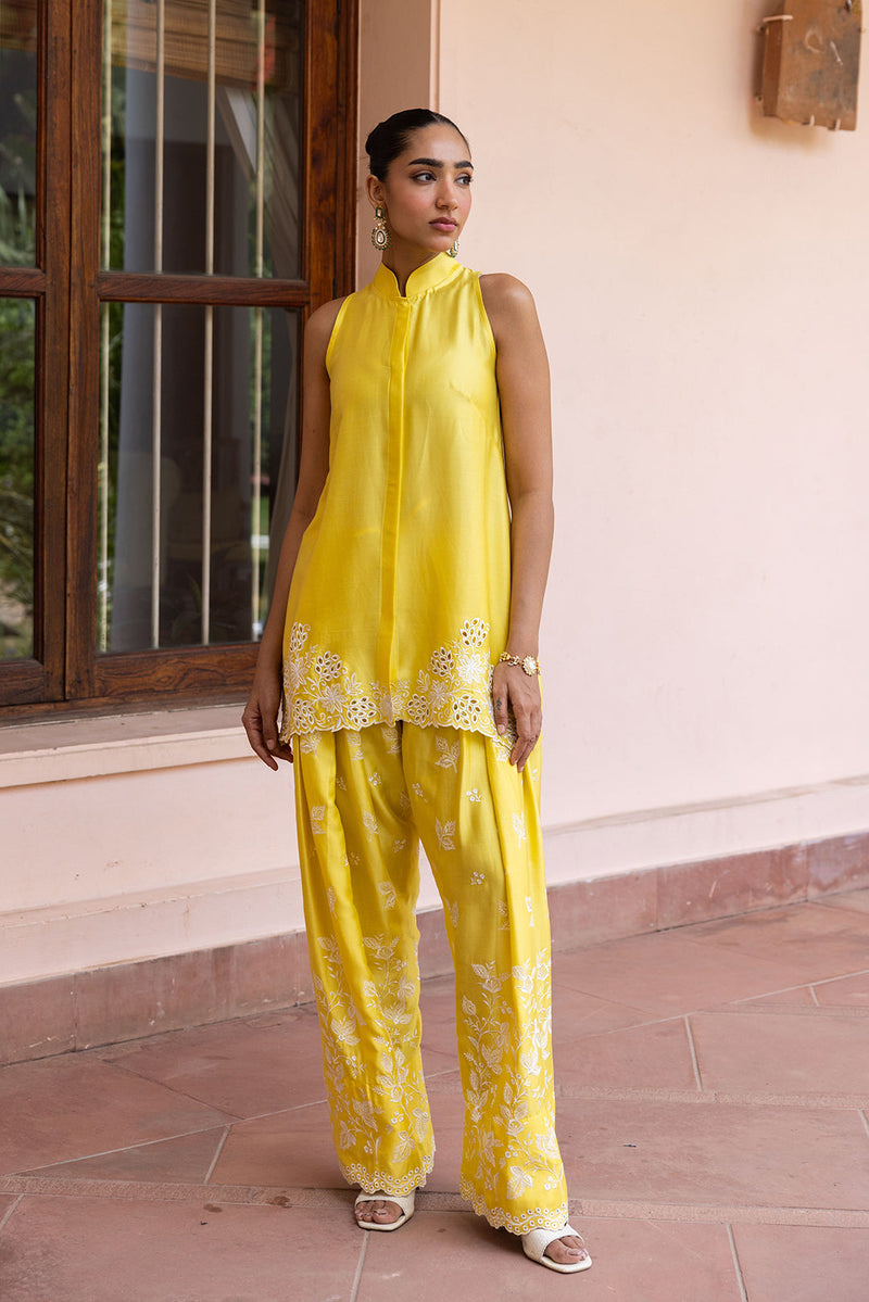 Sanditti Ziya Yellow Cutwork Embroidered Farshi Set