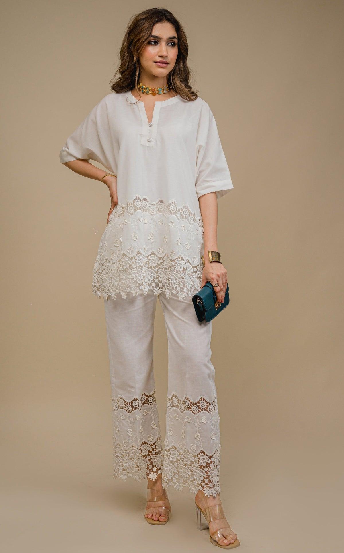 Sanditti Seher Cream 3D Cutwork Set