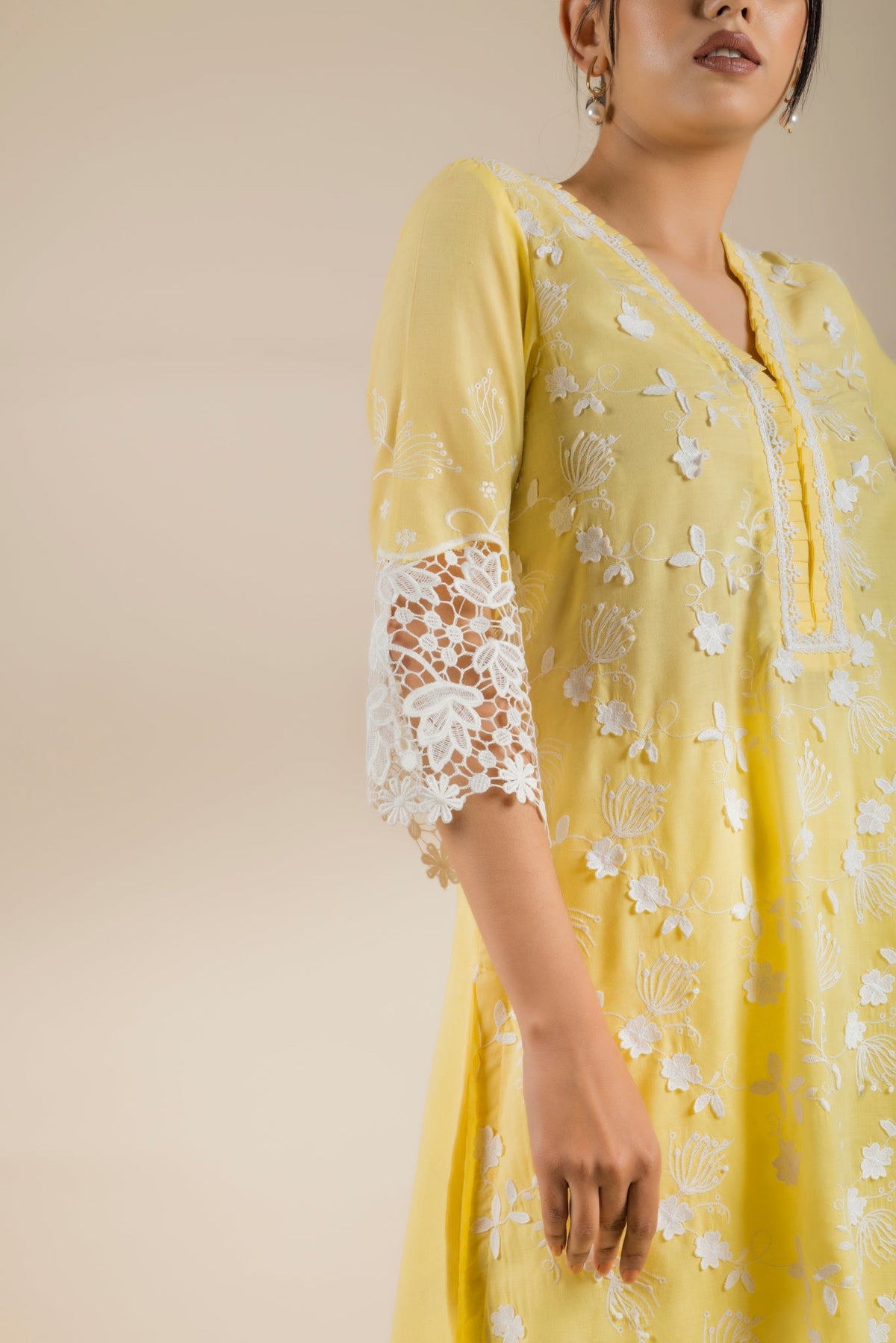 Sanditti 3D Embroidered Yellow Suit Set