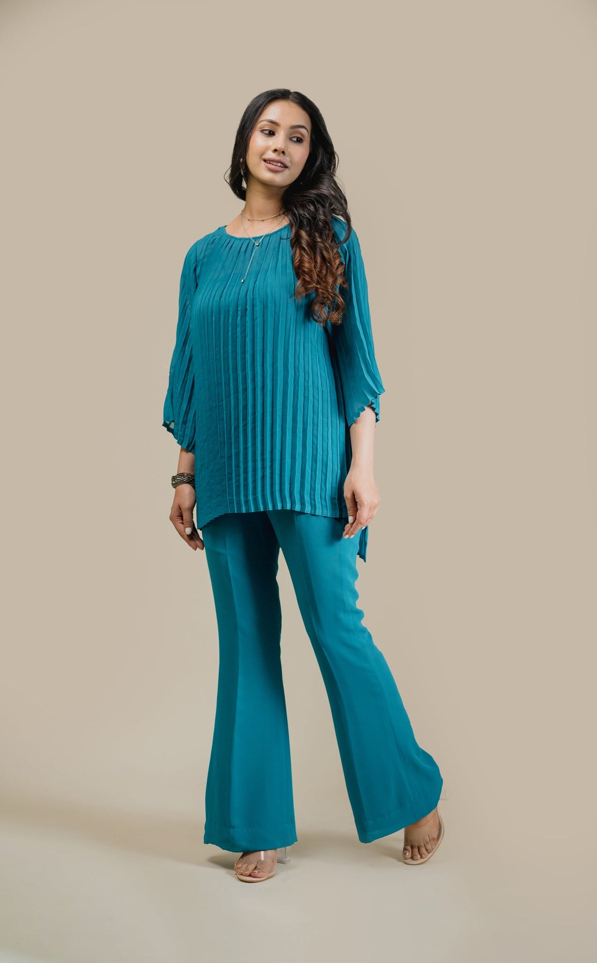 Sanditti Teal Blue Pleated Set