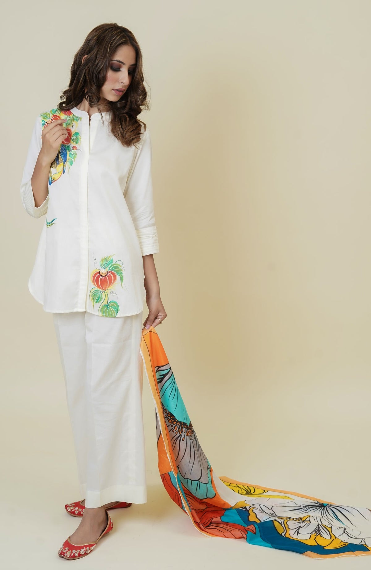 Sanditti Cream Hand-Painted Co-Ord Set