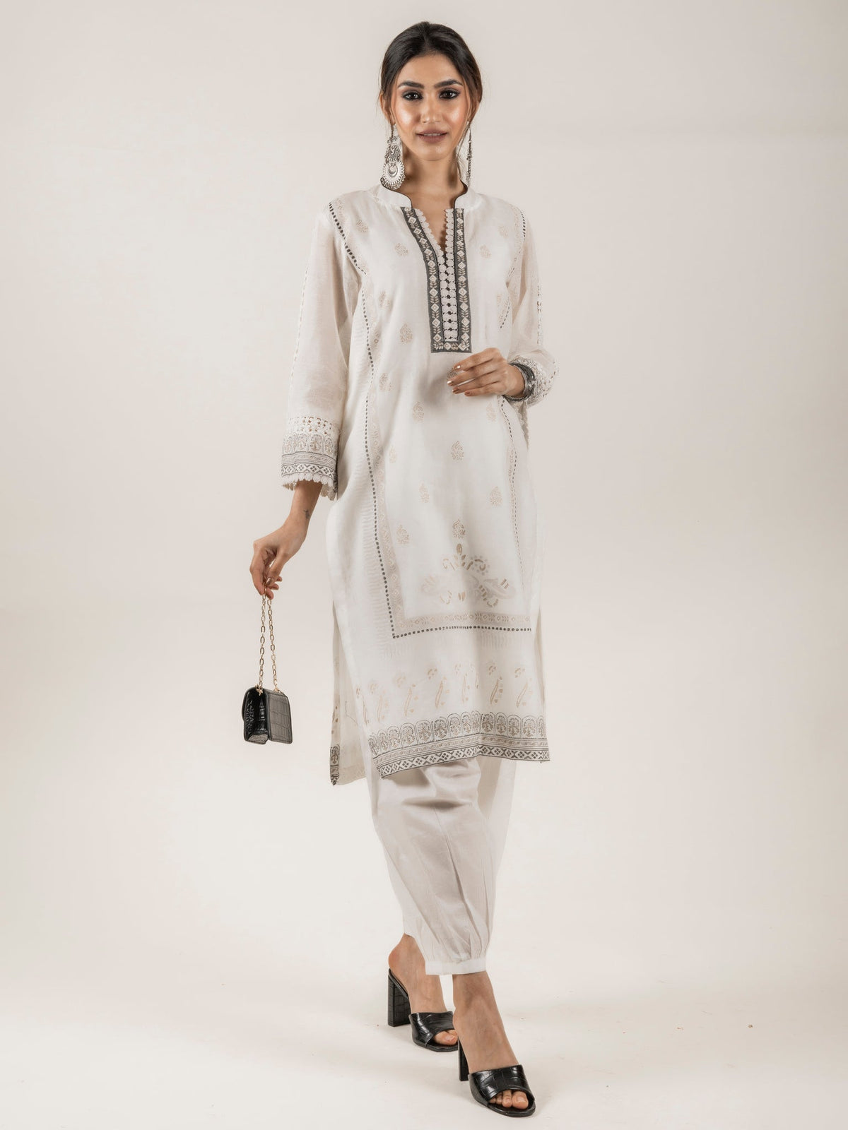 Sanditti Cream Block Printed Suit with Dupatta
