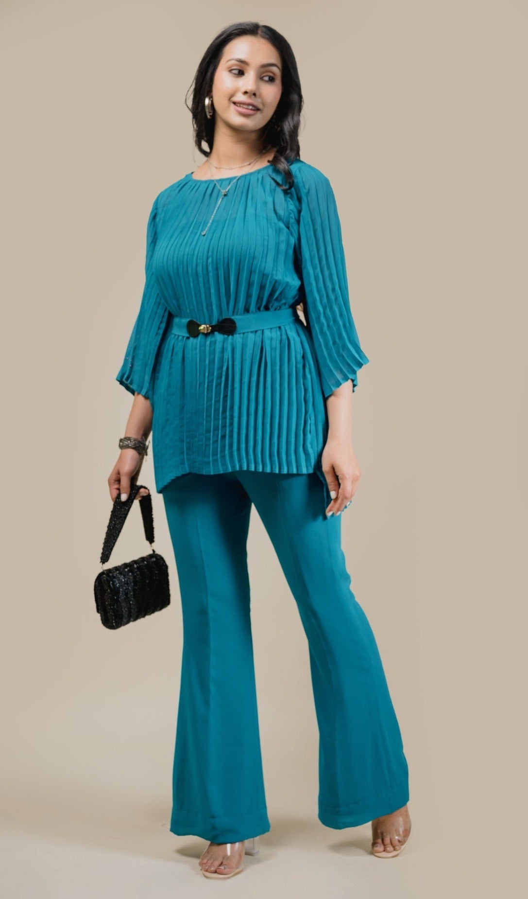 Sanditti Teal Blue Pleated Set