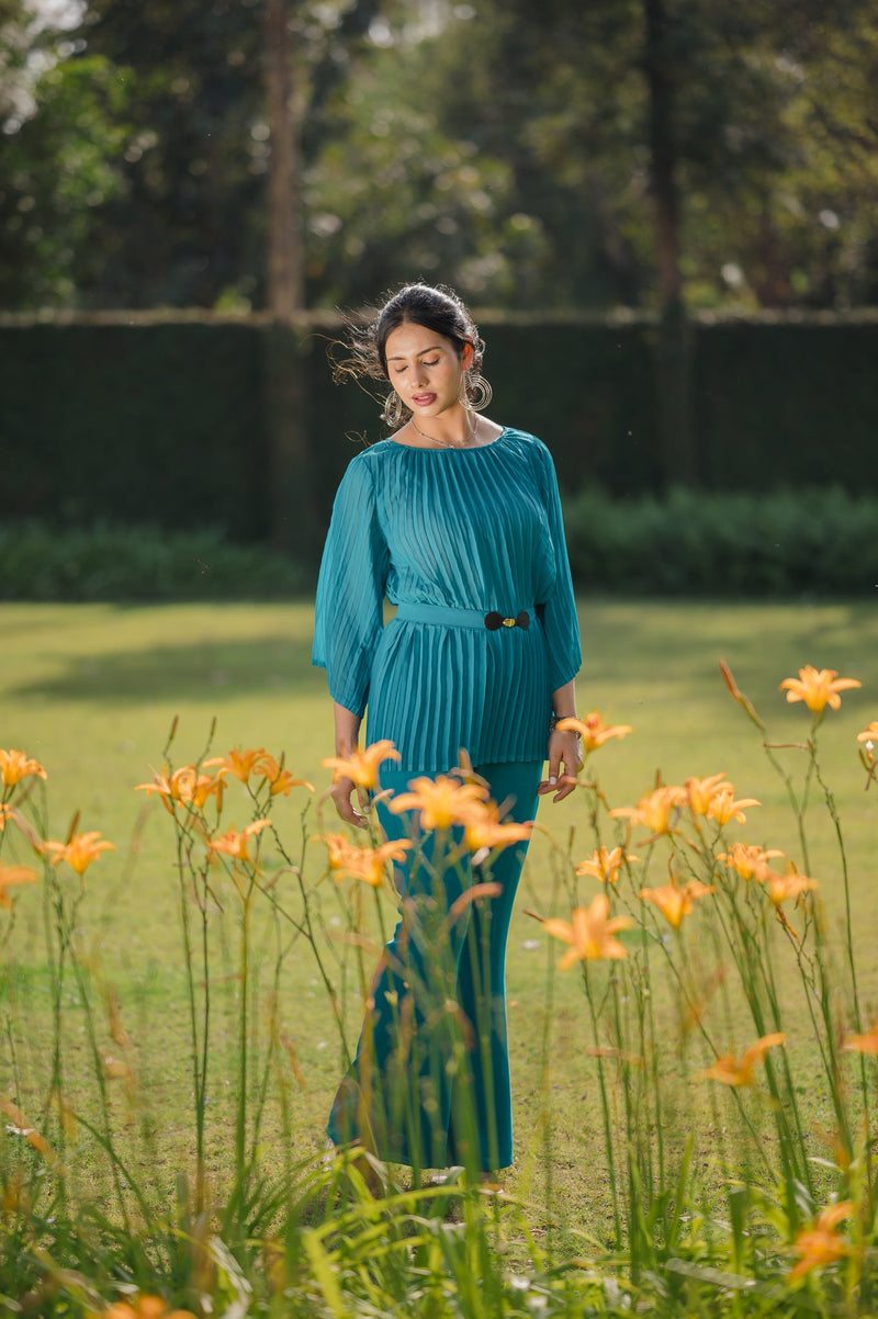 Sanditti Teal Blue Pleated Set