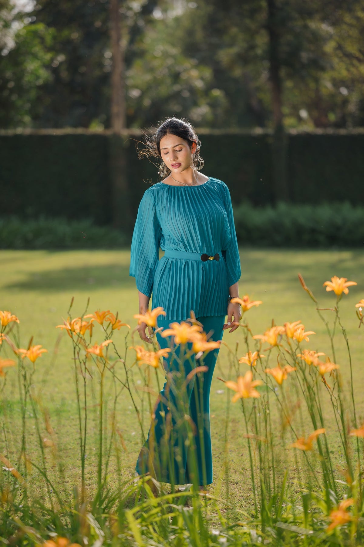 Sanditti Teal Blue Pleated Set