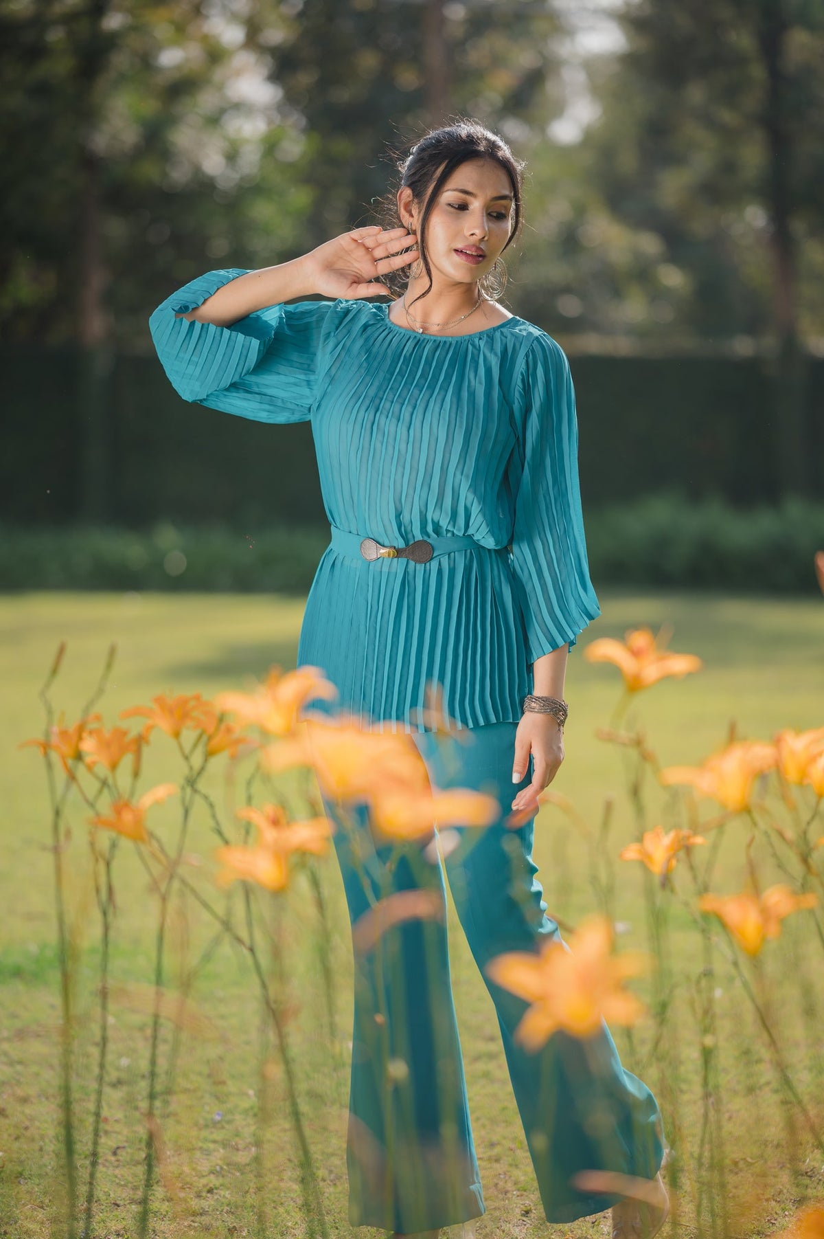 Sanditti Teal Blue Pleated Set