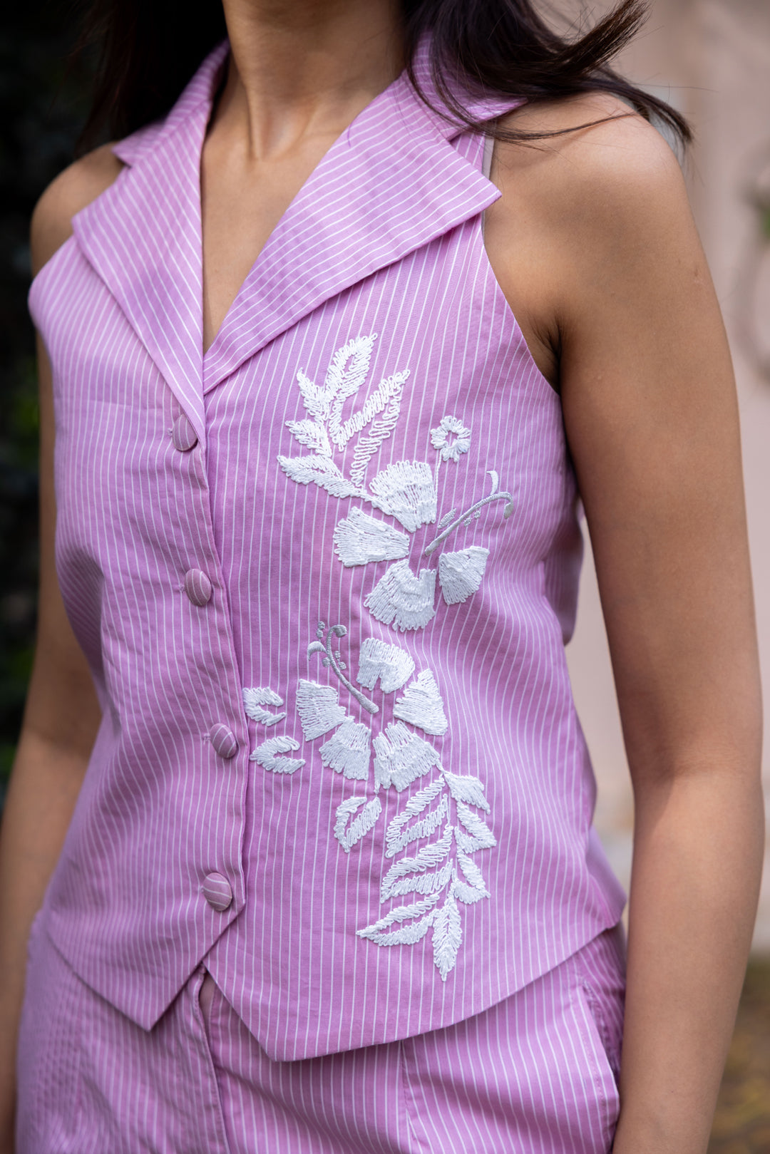 Sanditti Ziya Pinstripe Embroidered Waistcoat Set
