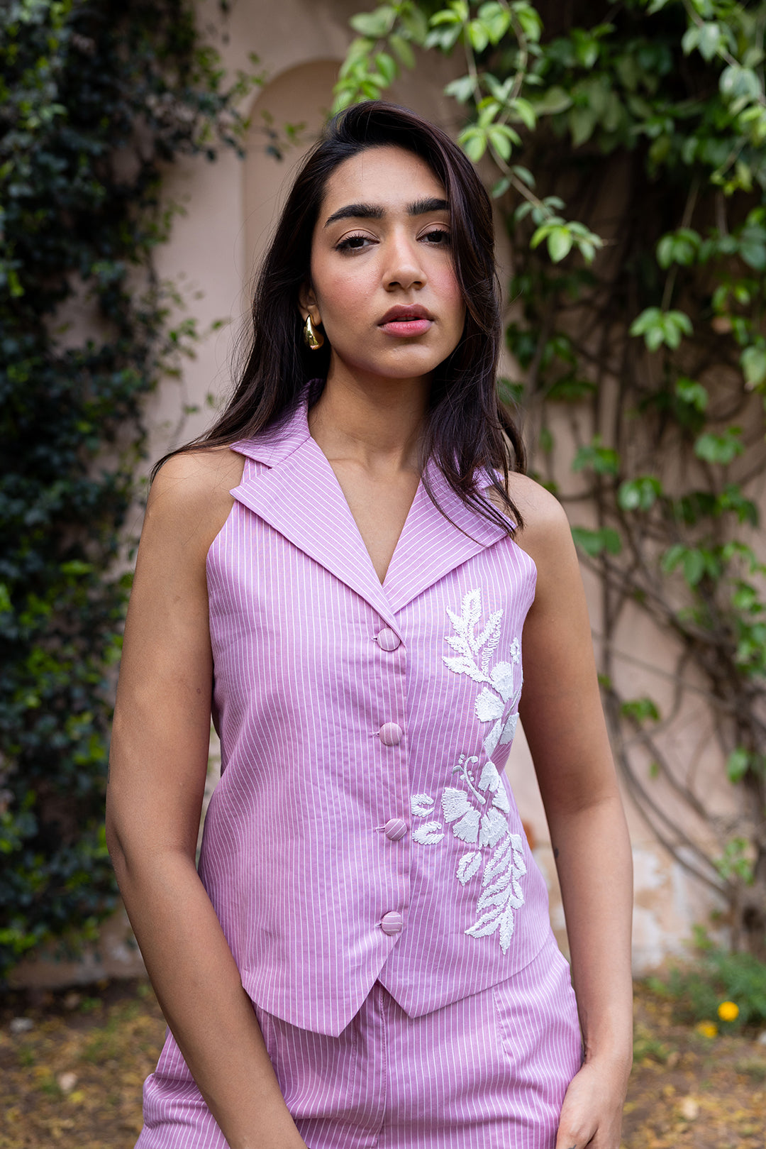 Sanditti Ziya Pinstripe Embroidered Waistcoat Set